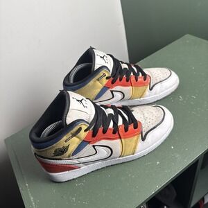 Nike Air Jordan Retro 1 Mid SE Multicolor Canvas Shoes DV1316-100 Sz 6y Wmns 7.5